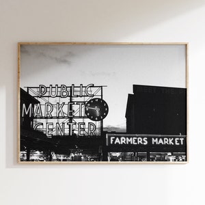 Seattle Photo | Pike Place Market in Seattle Photo Digital Download | Black & White Travel Photography