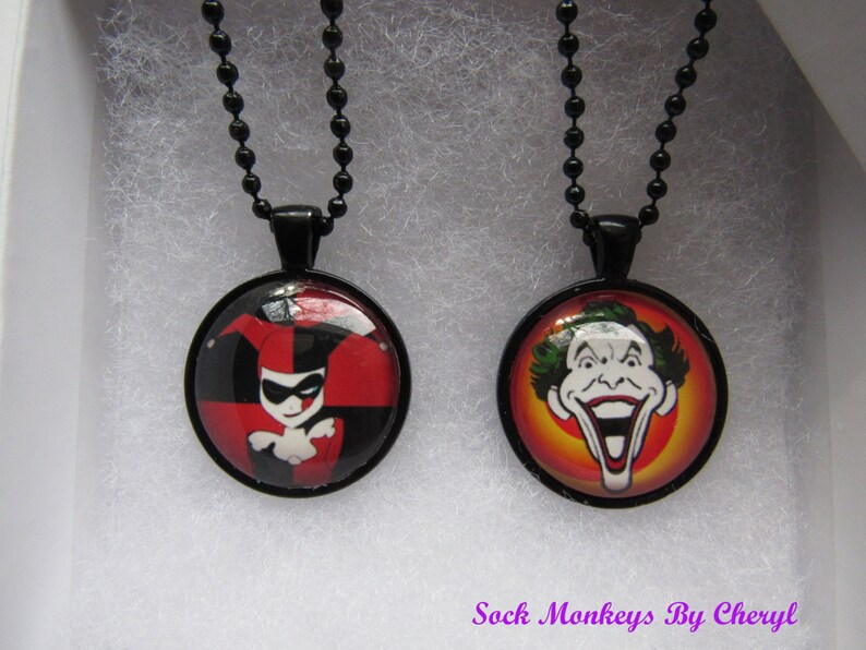 Harley Quinn Joker Couples Necklace BFF Glass Pendant Necklace Etsy