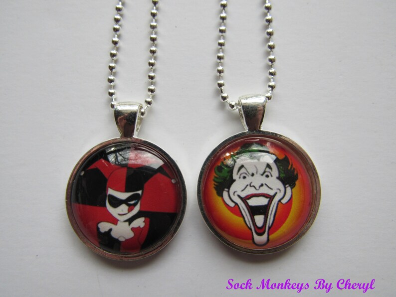 Harley Quinn Joker Couples Necklace BFF Glass Pendant Necklace Etsy
