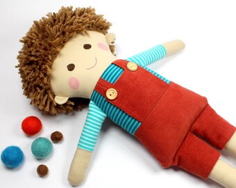 boy rag doll with yarn hair | cloth doll for boys  | fabric rag doll | sebastian doll for boy  | sensory boy doll |  sensory toy