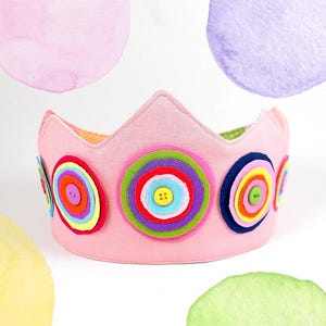 Fabric Birthday Crown -Pink Kids Crown - Play Crown - Rainbow Crown - Dress Up Crown - Kids Dress Up Gift - Cotton Crown -Princess Dress Up