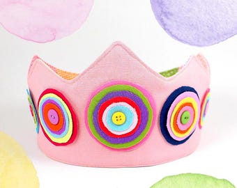 Fabric Birthday Crown -Pink Kids Crown - Play Crown - Rainbow Crown - Dress Up Crown - Kids Dress Up Gift - Cotton Crown -Princess Dress Up