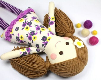 doll with yarn hair | handmade rag doll | camille cloth doll | first doll | keepsake rag doll | girl doll  | nursery decor  | heirloom gift
