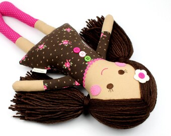 doll with yarn hair | handmade rag doll | camille cloth doll | first doll | keepsake rag doll | girl doll