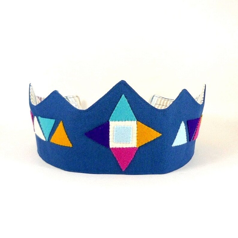 Dress-Up Crown for Boy Perfect Party Crown Navy Blue Crown with Wool Felt Geometric Decoration Birthday Crown Fabric Play Crown image 1