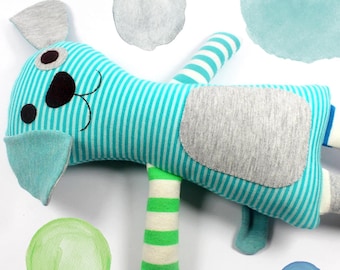 Plush Toy Dog --  Plush Dog  -- Stuffed Animal Dog -- Eco-Friendly Soft Toy Dog from Cotton Jersey Fabric -- Striped Plush Dog
