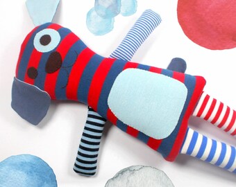 Plush Toy Dog --  Plush Dog  -- Stuffed Animal Dog -- Eco-Friendly Soft Toy Dog from Cotton Jersey Fabric -- Striped Plush Dog