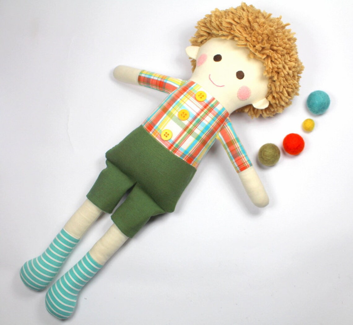 Boy Rag Doll With Yarn Hair | Cloth Doll for Boys | Fabric Rag Doll ...