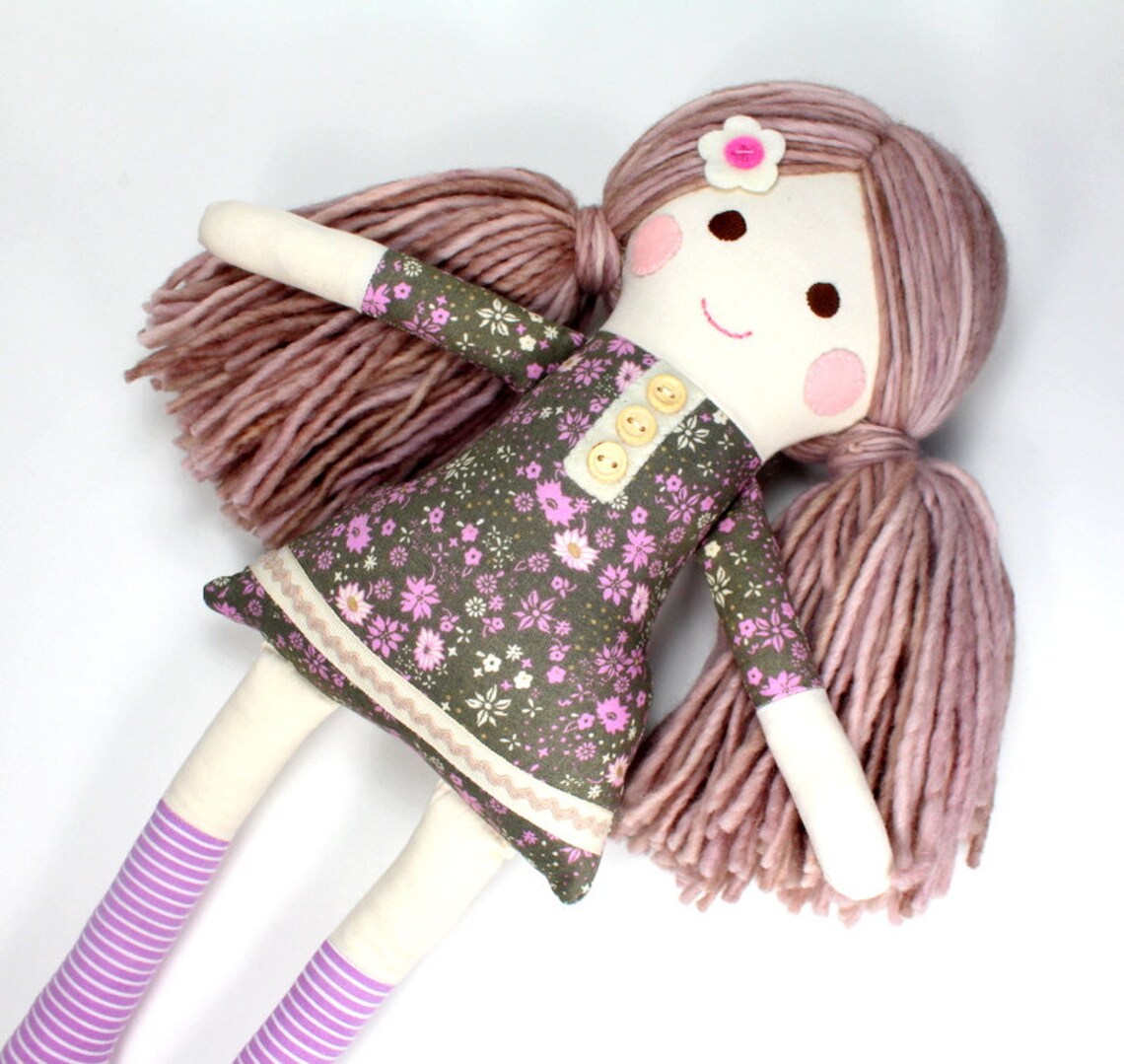 Doll With Yarn Hair Handmade Rag Doll Camille Cloth Doll Etsy