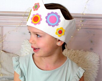 birthday crown / flower rainbow play crown /  dress up crown / canvas crown with flowers / pretend play for kids / rainbow toys