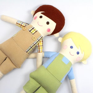 boy rag doll / doll for boys / boy doll in green and blue / boy rag doll in overalls / gift for boys / blonde boy doll / boy room decoration image 2