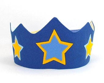 Boy Birthday Crown - Blue Play Crown - Prince Crown - Fabric Kids Crown - Star Play Crown - Custom Crown