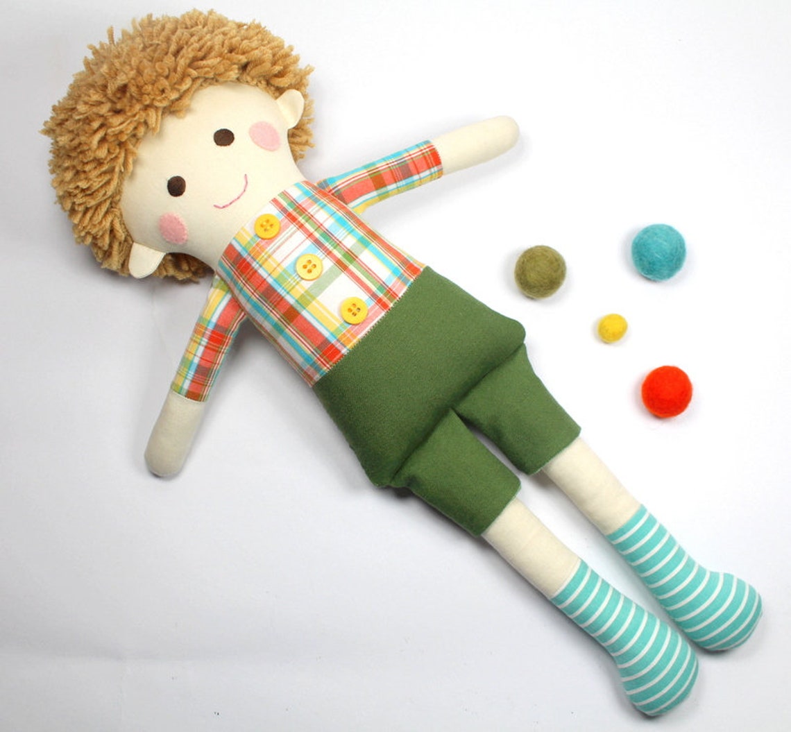 Boy Rag Doll With Yarn Hair | Cloth Doll for Boys | Fabric Rag Doll ...