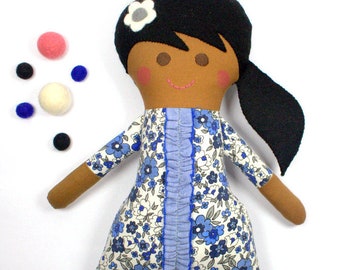 dark skin rag doll / black rag doll / personalized gift / ethnic doll / custom girl doll / birthday gift / baby's first fabric doll