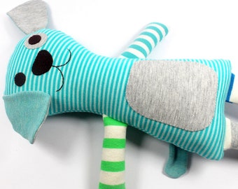 Plush Toy Dog --  Plush Dog  -- Stuffed Animal Dog -- Eco-Friendly Soft Toy Dog from Cotton Jersey Fabric -- Striped Plush Dog