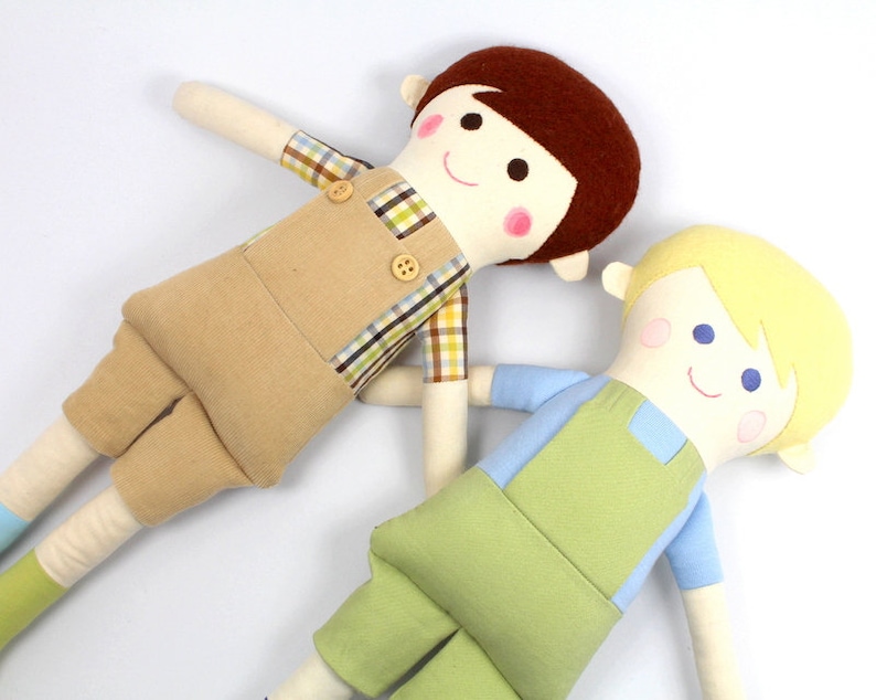 boy rag doll / doll for boys / boy doll in green and blue / boy rag doll in overalls / gift for boys / blonde boy doll / boy room decoration image 7