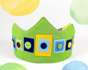 Boy Birthday Crown -Crown with Name - Party Crown - Birthday Crown - Fabric Play Crown - Pretend Play Toys - Boy Crown - Green Boy Crown