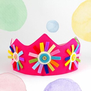 birthday crown / rainbow play crown /  dress up crown / pink crown with flowers / pretend play for kids / rainbow toys