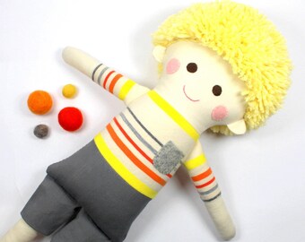 boy rag doll with yarn hair | cloth doll for boys  | fabric rag doll | sebastian doll for boy  | sensory boy doll |  sensory toy