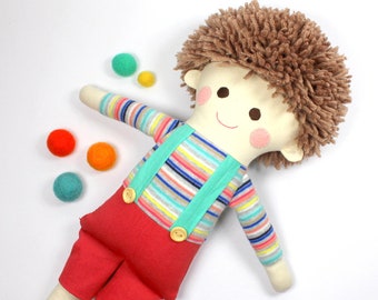 boy rag doll with yarn hair | cloth doll for boys  | fabric rag doll | sebastian doll for boy  | sensory boy doll |  sensory toy