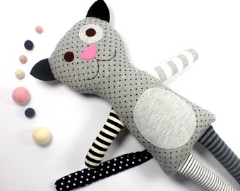 Plush Toy Cat, Poppy Cat, Soft Stuffed Animal, Striped Toy Cat, Cat Plush Doll