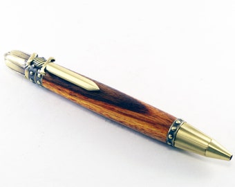 Handmade Pen - Ballpoint Pen Knight Armor in Canary Wood and Antique Brass, Handcrafted Pen, Pen Gift, Pen, Handturned