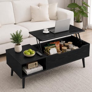 Lift Top Coffee Table with Storage, 2 Color Wood Coffee Table, Hidden Storage Compartment, Adjustable Shelf, Living Room Center Table