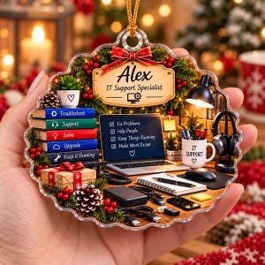 Personalized IT Support Ornament, Custom Computer Specialist Christmas Keepsake, Tech Geek Coworker Gift, IT Helpdesk Appreciation Decor