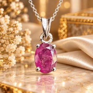 100% Real Natural Ruby with Lab Test Report/Certificate in 925 Sterling Silver Pendant