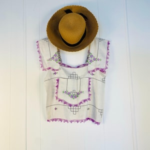 Vintage Inspired Linen Blouse | Small Size Handmade Top with Crochet Detail | EcoFriendly Fashion | Romantic Boho Chic | Upcycled Tablecloth