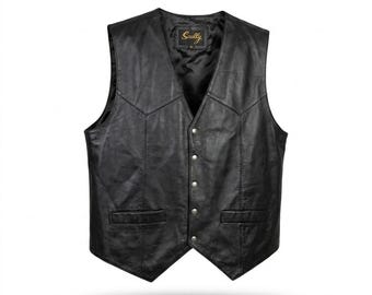 Vintage Black Leather Western Vest XL Scully Biker Cowboy Rugged Style Mens Womens Unisex