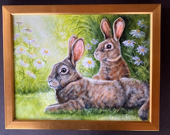 Sunlight through the daisies- bunny painting