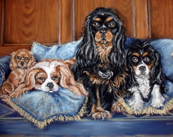 The Royal Court - Limited Edition Print from original - Cavalier King Charles Spaniels