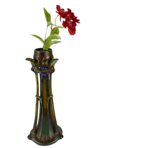 Art Nouveau Karl Rudolf Ditmar Heliosine Iris Vase c.1900 | Austrian Pottery 10.5" | Iridescent Metallic Luster Secessionist Ceramic