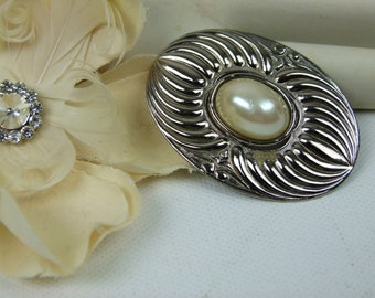 Mariam Haskell Art Deco Peal & Silver Brooch | Signed | 90s