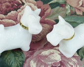 AVON - Pair of White Milk Glass Ceramic Scotties - Cologne Perfume Bottles