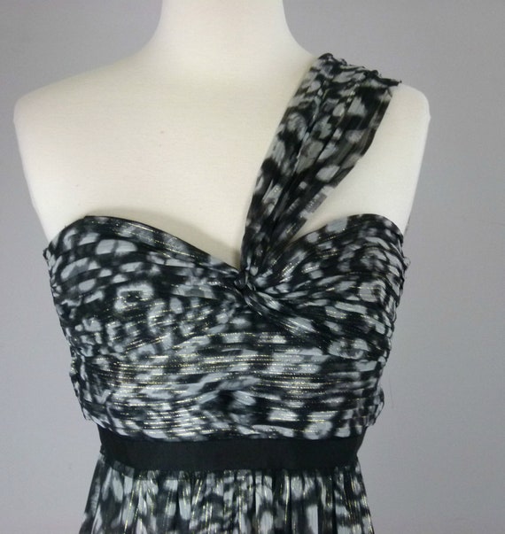 BCBG One Shoulder Maxi Dress Silk Abstract Print … - image 1