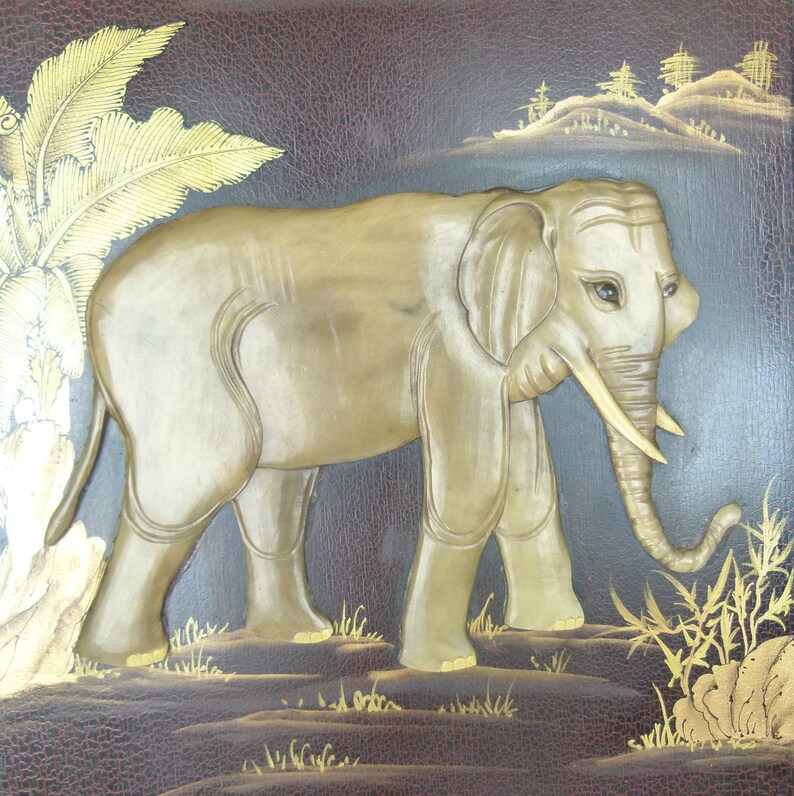 Elephant Wall Art Asian Style Two Dimensional Hand Carved