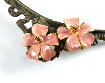 Vintage Floral Pink Pearlescent Enamel Earrings