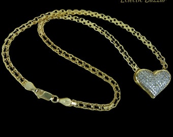 Heart Necklace Gold Tone | Pave Heart Choker Necklace | Made in Italy | Gold Plated Chain