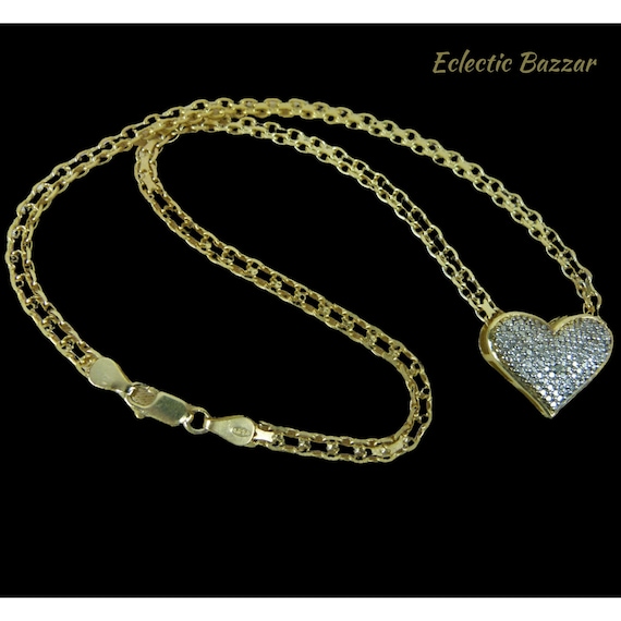 Heart Necklace Gold Tone | Pave Heart Choker Neck… - image 1