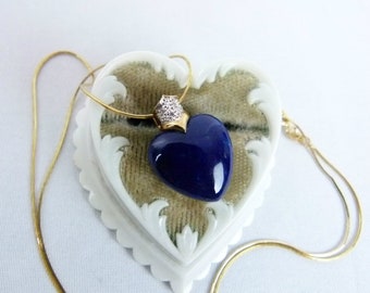 Simulated Lapis Heart Shaped Pendant | 14K Gold Serpentine Chain