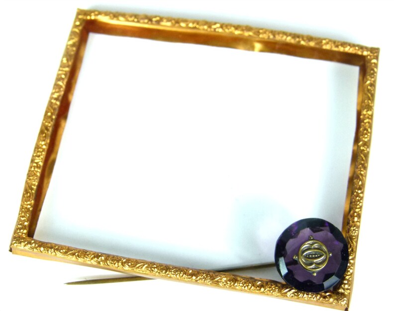 Antique Art Deco ... Victorian ... Art Nouveau ... Brass Lapel or Hat Pin Amethyst Synthetic image 2