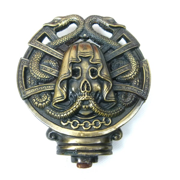 Vintage SOVIET Skull Snake Car Motorcycle Hood Ornament | Double Sided | Metal Ornament