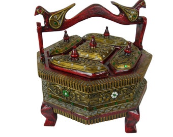 Hexagon Shaped Red Lacquered Trinket Box on Legs | Very Ornate | Balaniese | Chinese | Thailand