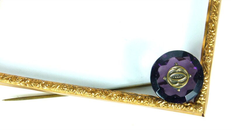 Antique Art Deco ... Victorian ... Art Nouveau ... Brass Lapel or Hat Pin Amethyst Synthetic image 6