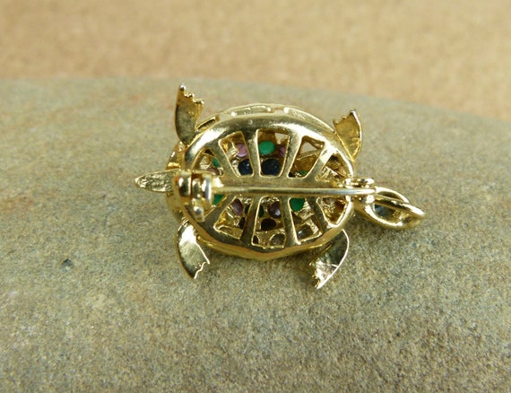 Turtle Brooch Pendant | Gold Plated | Rhinestones… - image 9