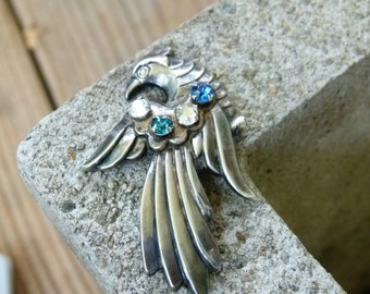 Three Sterling Silver Brooches | Sterling Dragonfly | Sterling Flower by Sarah Coventry | Sterling Tropical Bird with Rhinestones.