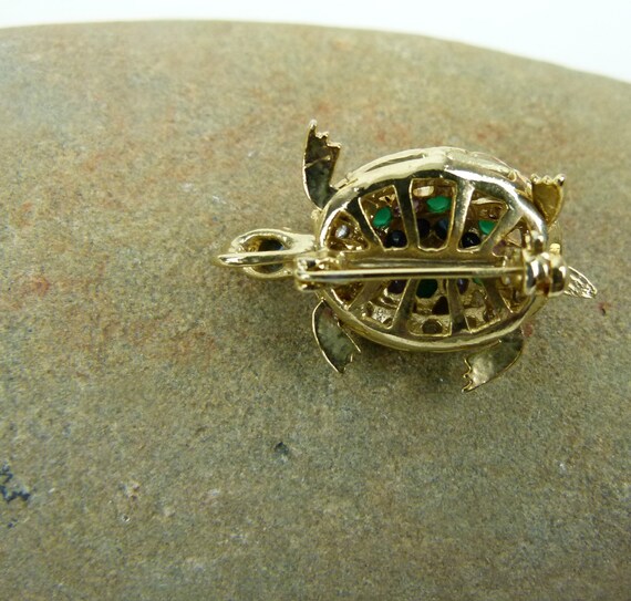 Turtle Brooch Pendant | Gold Plated | Rhinestones… - image 6