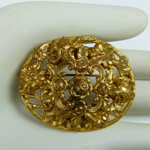 3 Victorian Brass Brooches | 3 Brass Victorian Pins | Repoussé | Etched | C Clasp